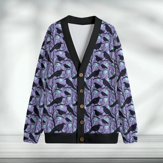 Purple Gothic Crow Pattern Cardigan