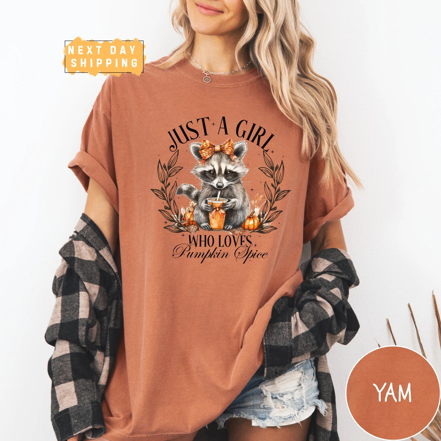 Girl Raccoon Pumpkin Fall T-Shirt