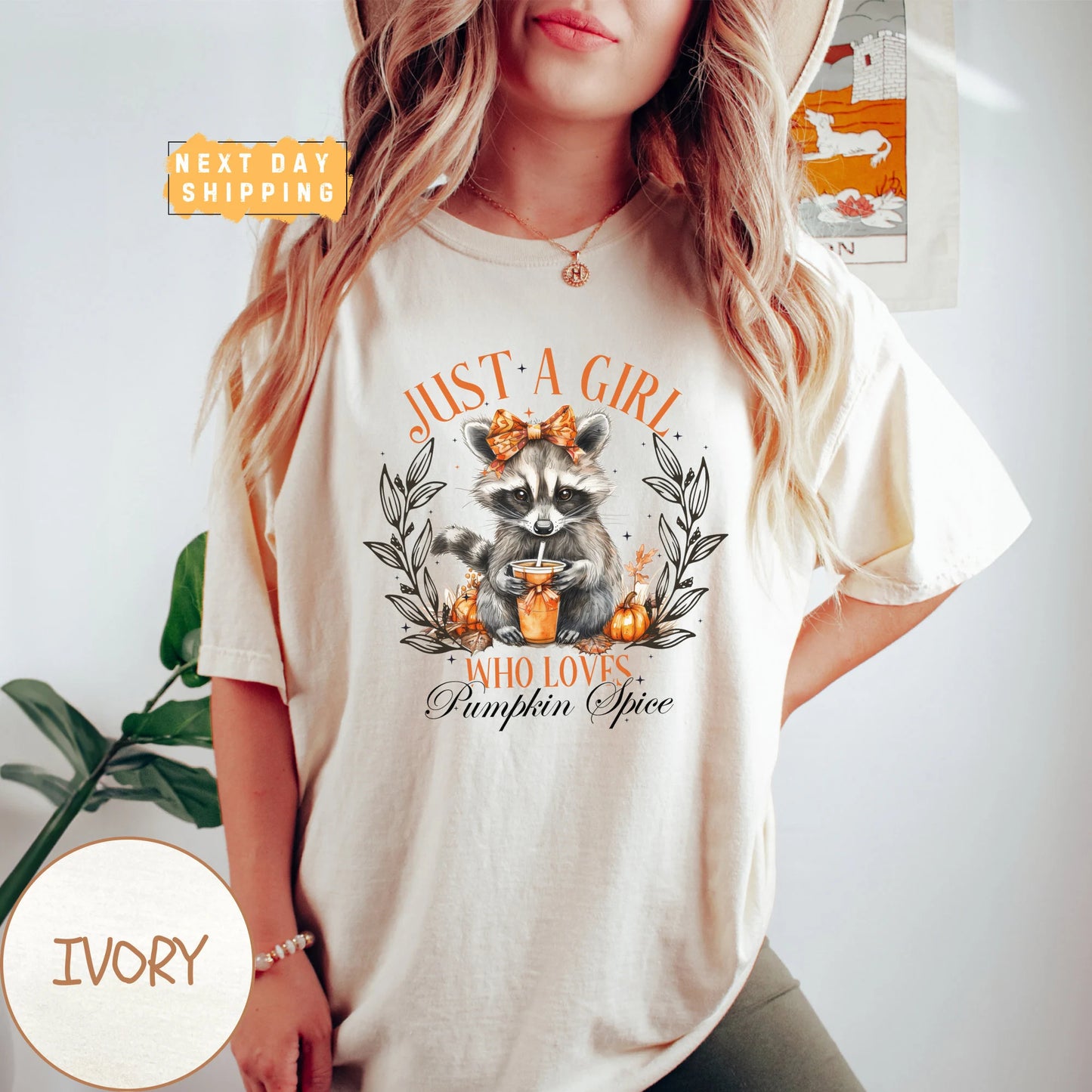 Girl Raccoon Pumpkin Fall T-Shirt