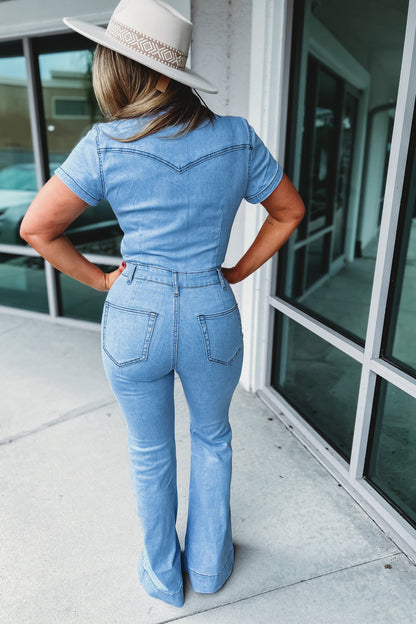 Denim Flare Jumpsuit