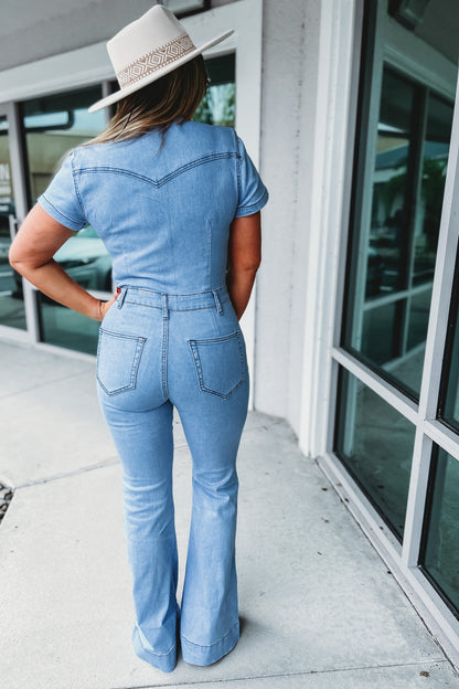 Denim Flare Jumpsuit