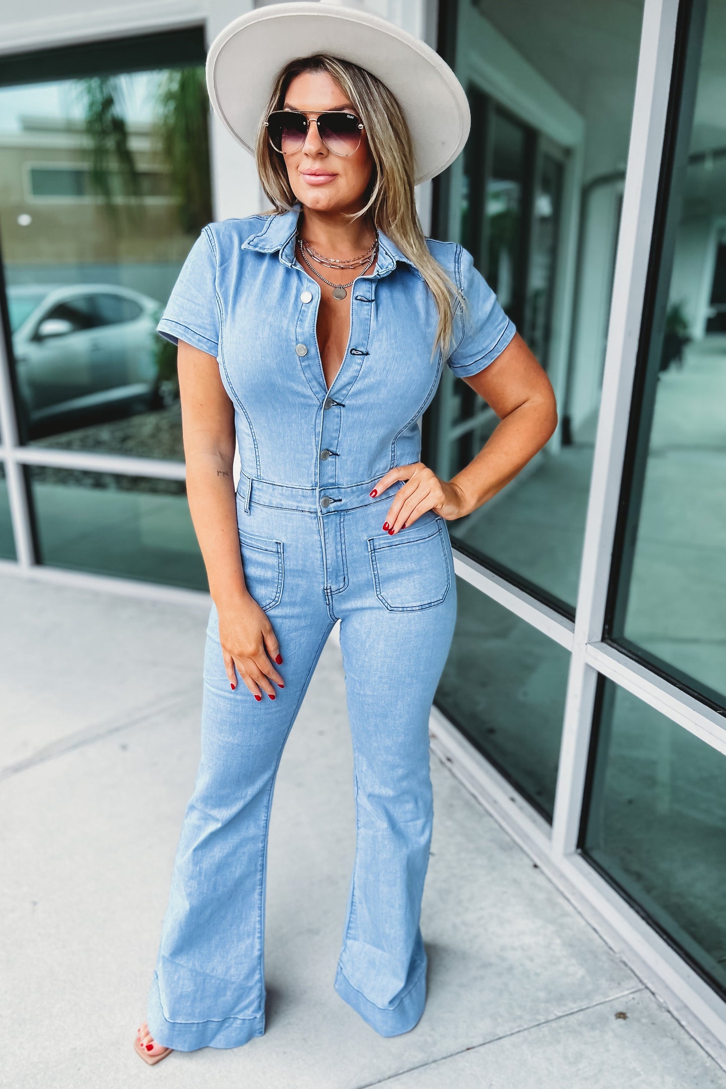 Denim Flare Jumpsuit