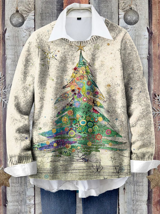 Christmas Tree Art Print Knit Pullover Sweater