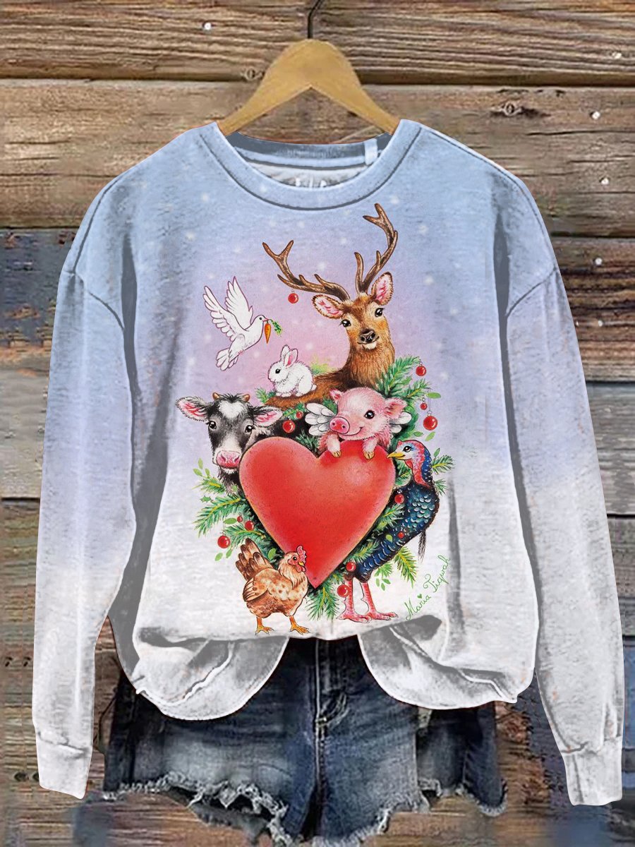 Christmas Cute Animals Art Print Casual Sweatshirt