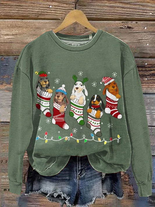 Christmas Dog Art Print Casual Sweatshirt