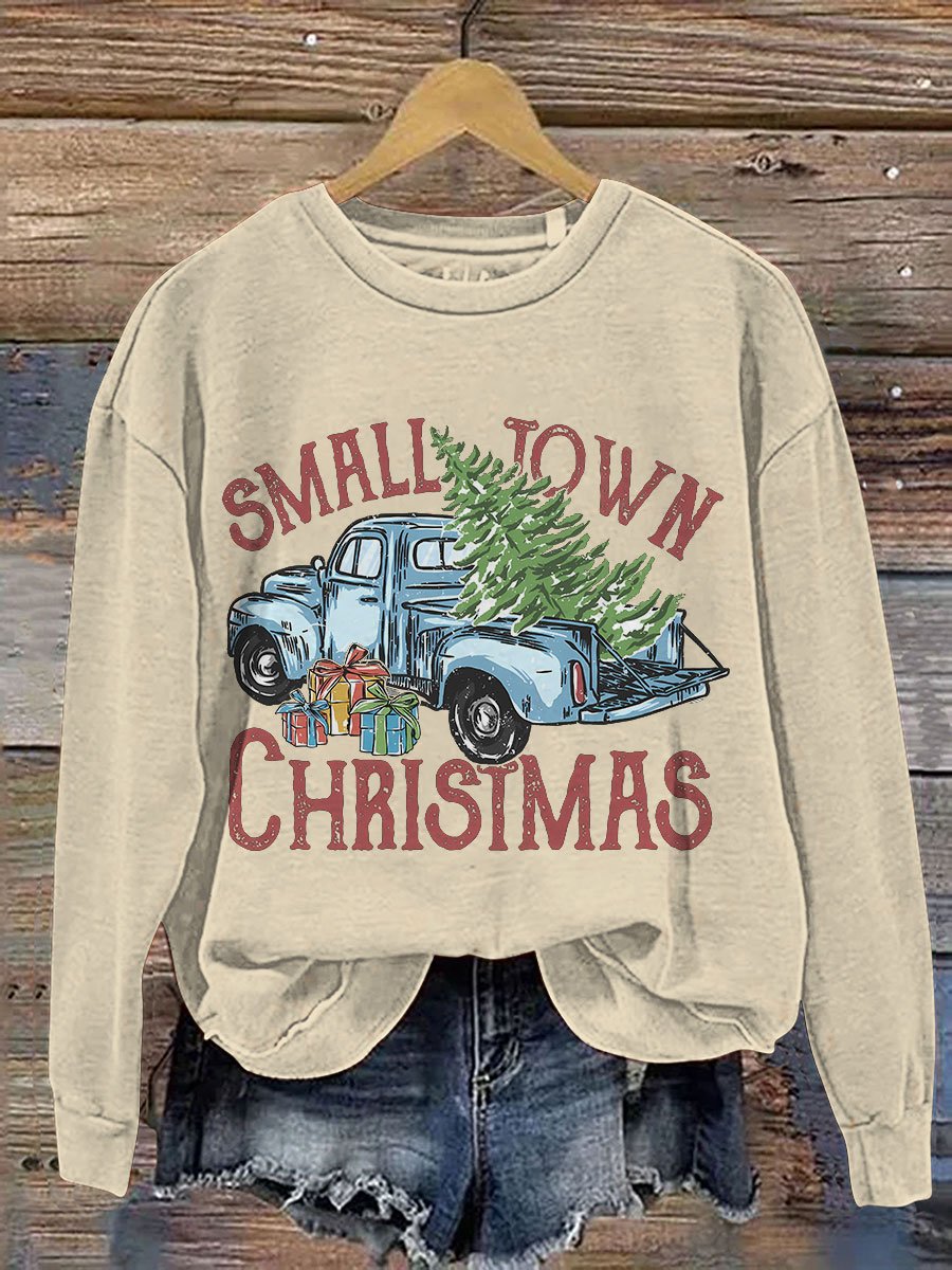 Small Town Christmas Vintage Christmas Casual Print Sweatshirt