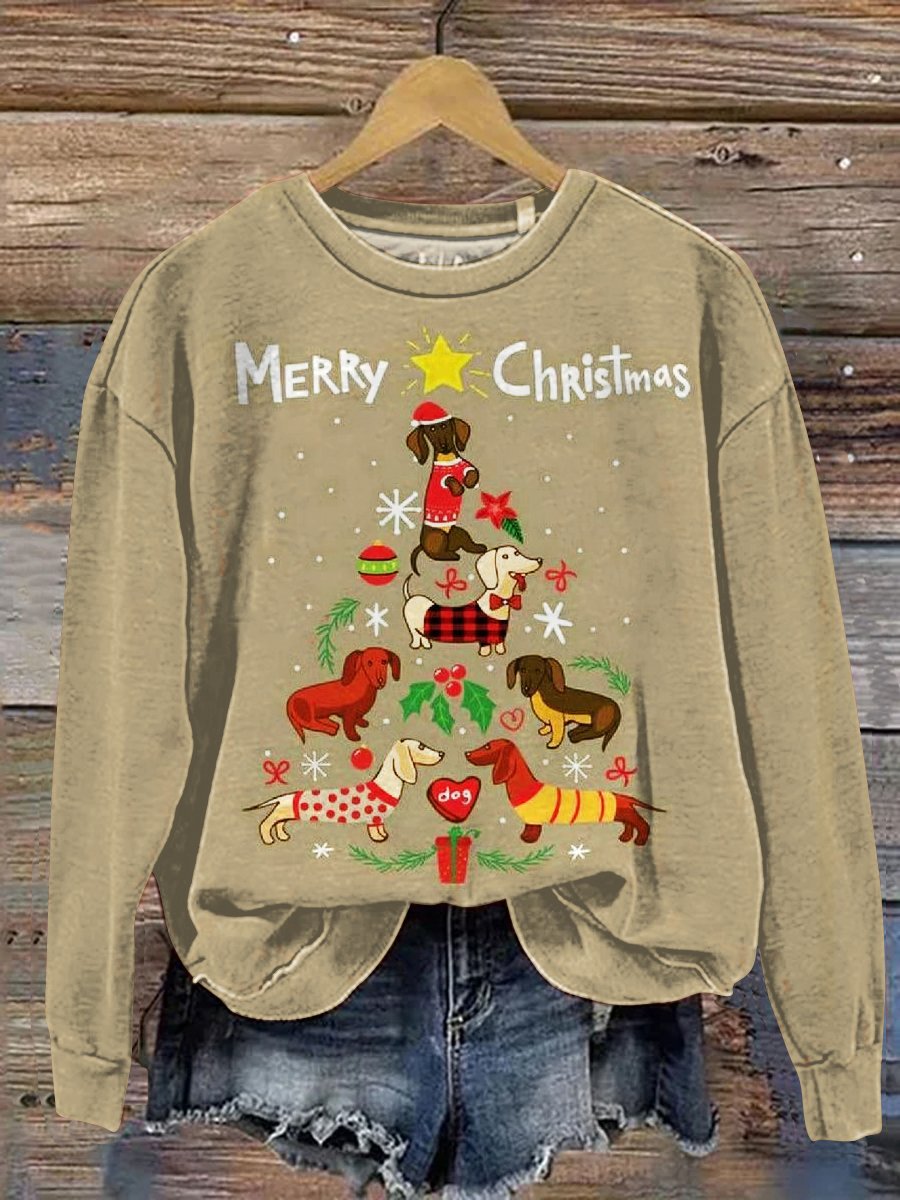 Christmas Cute Dachshund Art Print Casual Sweatshirt