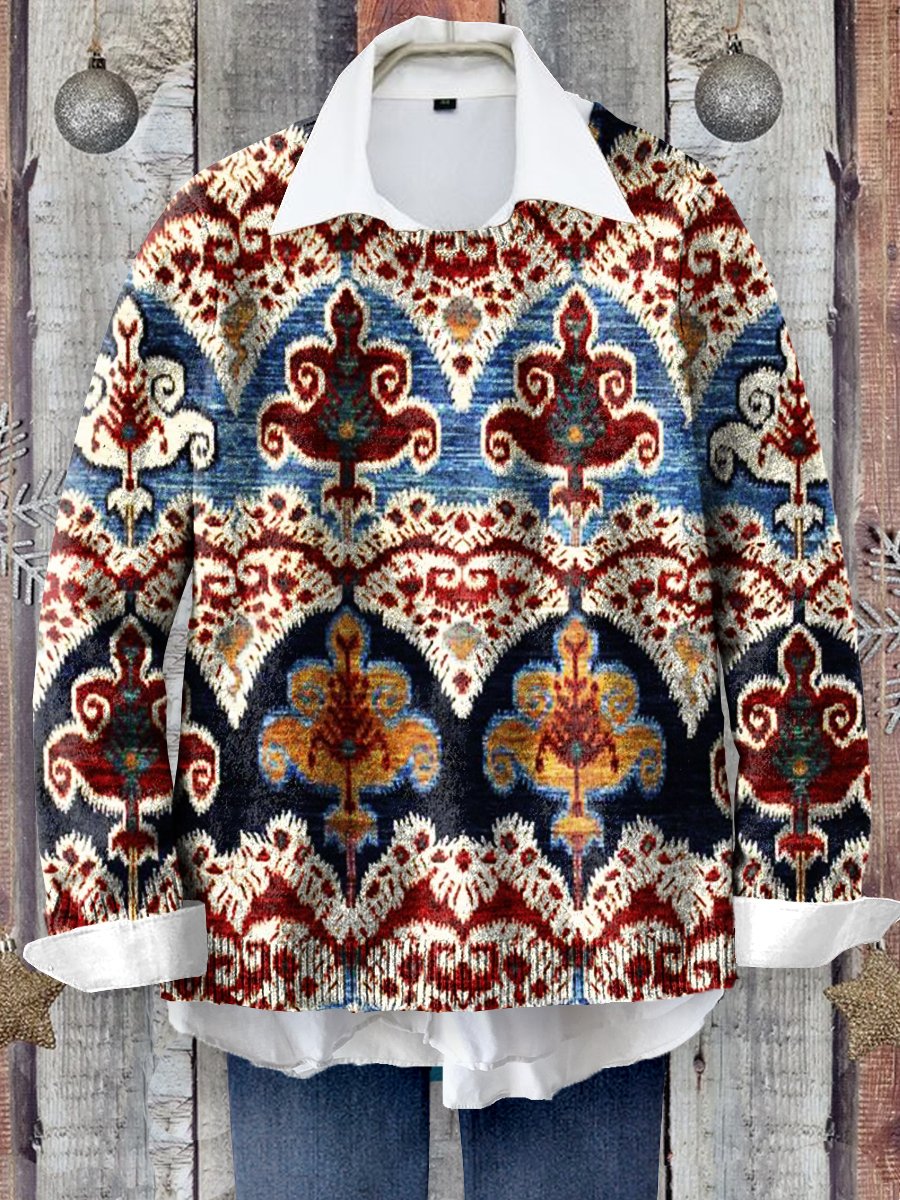 Retro Ethnic Pattern Art Print Knit Pullover Sweater