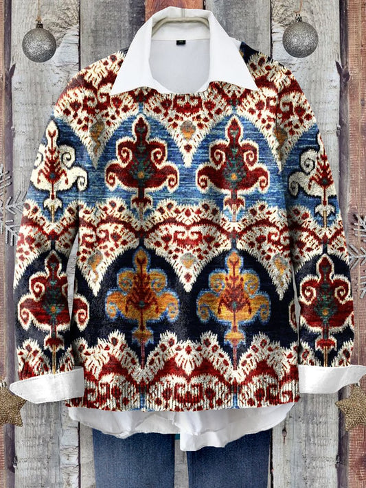 Retro Ethnic Pattern Art Print Knit Pullover Sweater