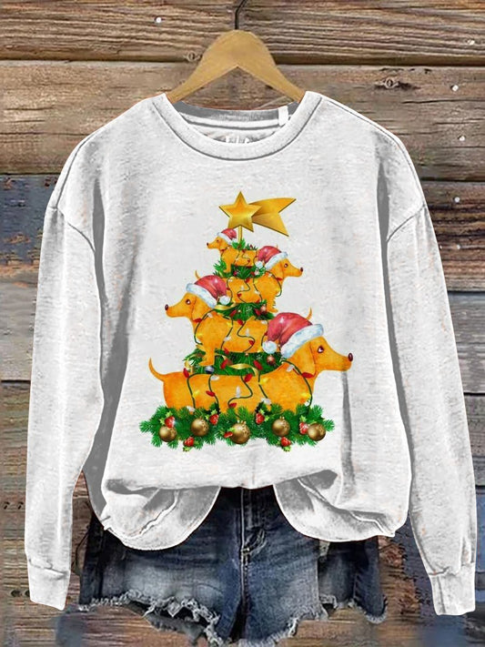 Christmas Cute Dachshund Art Print Casual Sweatshirt