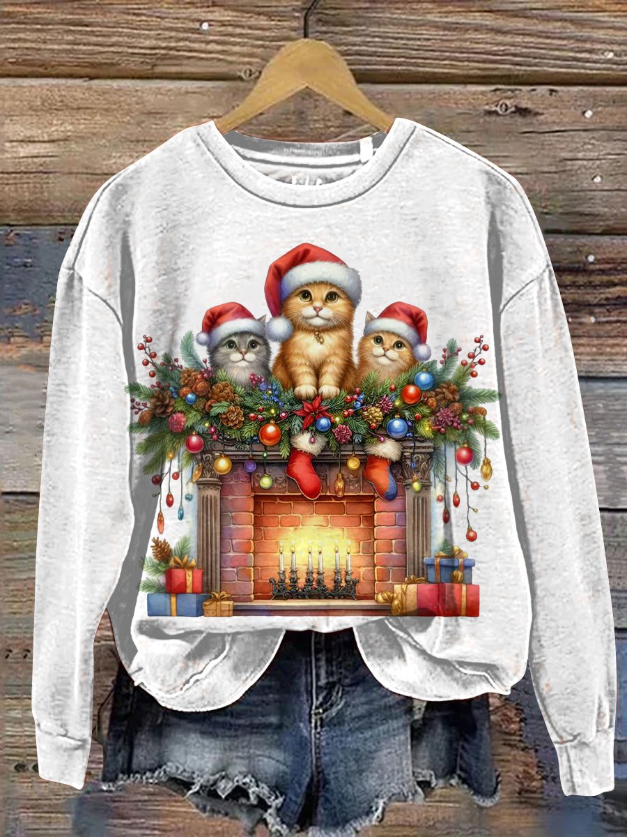 Christmas Cute Cats Art Print Casual Sweatshirt