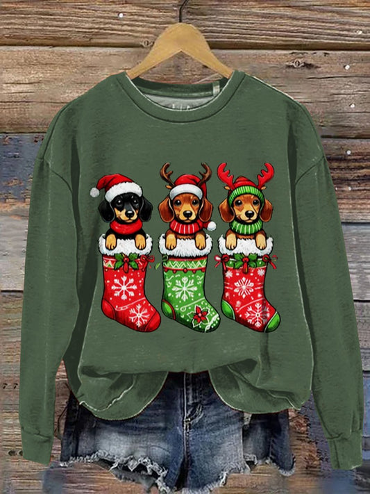 Christmas Dog Art Print Casual Sweatshirt