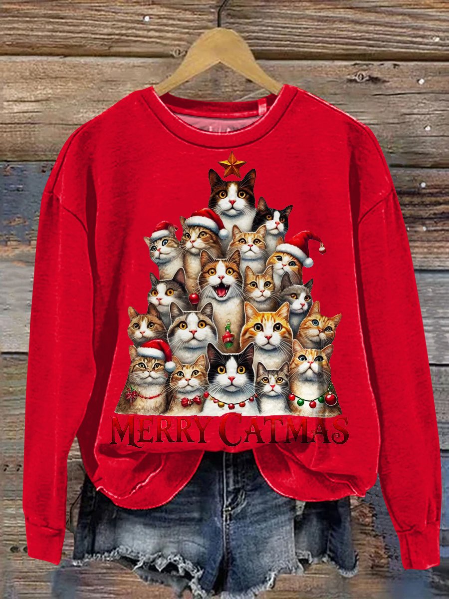 Christmas Cute Cats Art Print Casual Sweatshirt