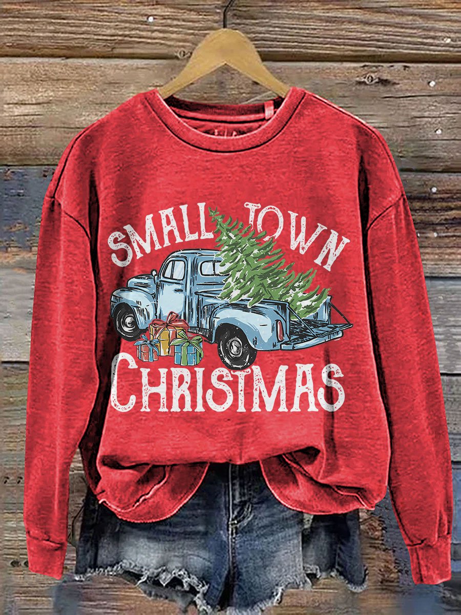 Small Town Christmas Vintage Christmas Casual Print Sweatshirt