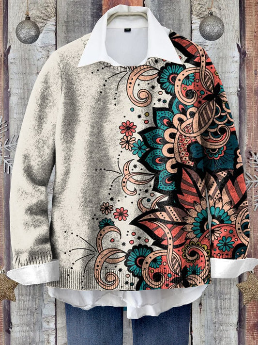 Retro Ethnic Pattern Art Print Knit Pullover Sweater