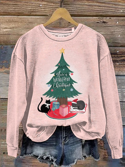 Christmas Cat Art Print Casual Sweatshirt