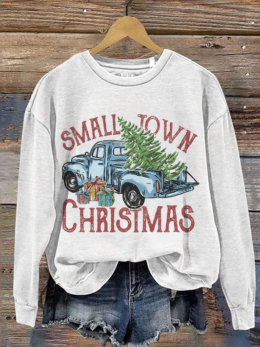 Small Town Christmas Vintage Christmas Casual Print Sweatshirt