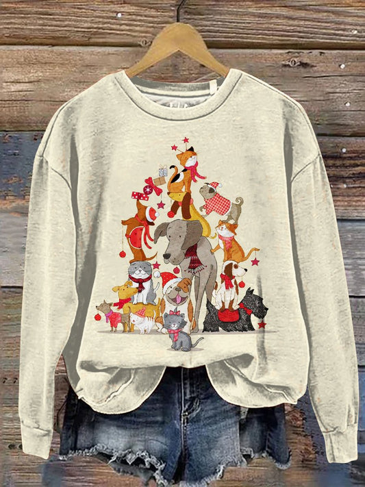 Christmas Cat And Dog Art Print Casual Sweatshirt