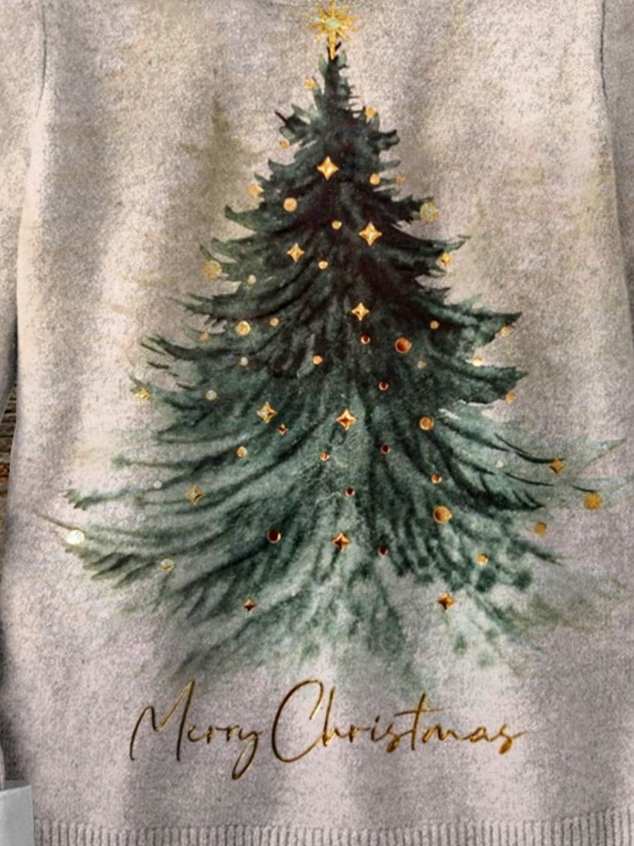 Vintage Christmas Tree Print Knit Pullover Sweater